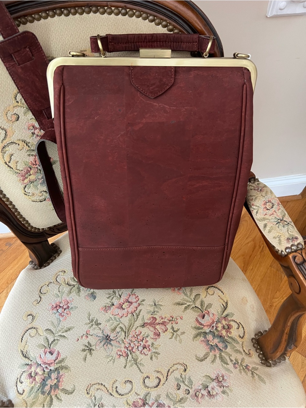 Burgundy Leather Laptop Briefcase with Gold-Tone Frame